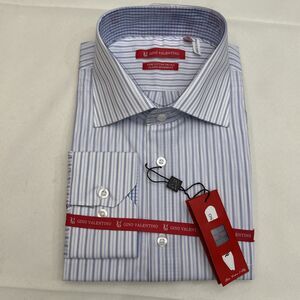 Gino Valentino Men's 17.5-36/37 Modern Striped Dress Shirt Blue/White NEW w Tags